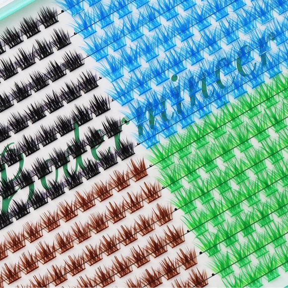 336 Clusters Black+Brown+Blue+Green Color Mixed D Curl Lashes 10-12-14-16mm - Picture 2 of 8